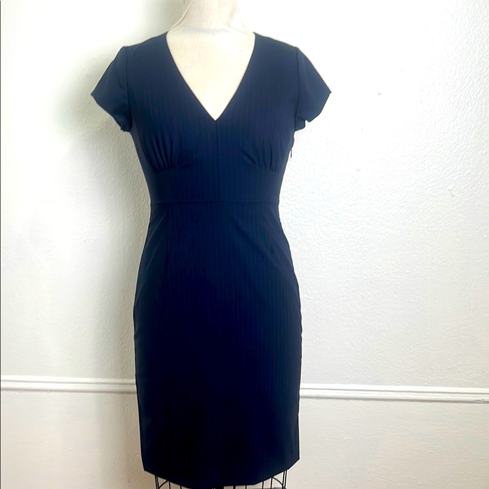 J. Crew Blue Sheath Dress Flutter Sleeves Crew Neck